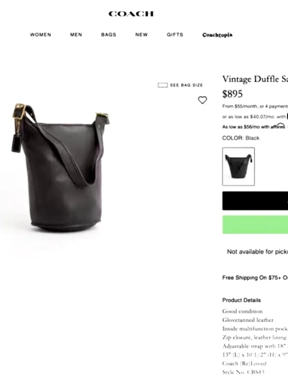 Coach Vintage XL Duffle Sac Bucket Feed Bag 9085 Leather